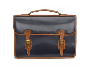 Harrold Wymington Leather Briefcase in Navy and Tan